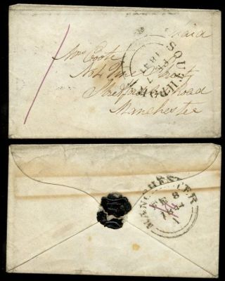 Gb 1844 Southport 1d Purple Manuscript. . .  Miniature Envelope Manchester Coote photo