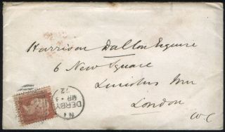 Great Britain Penny Red Cover March 1872 Derby (242) To London Plate 123. photo