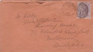Gb : Sg70 Six Pence Pale Lilac On Cover To Melbourne,  Australia (1860) photo
