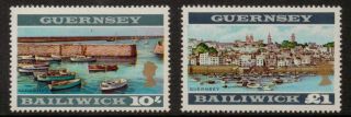 Guernsey Sg27a/28a 1970 10/ - & £1 Perf 13 photo