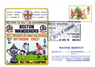 25 November 1978 Bolton Wanderers 0 Nottingham Forest 1 Commemorative Cover photo
