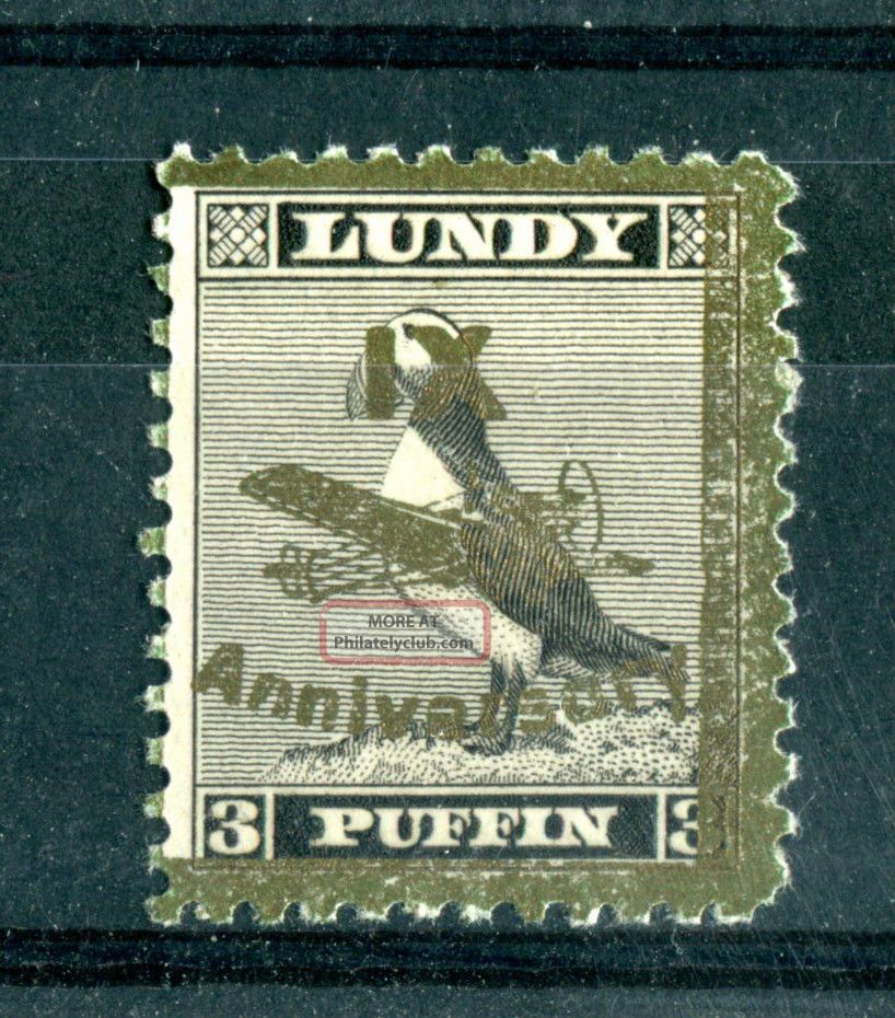 Lundy Island 1943 Xi Anniversary Overprint 3 Puffin Gold On Black B Great Britain photo