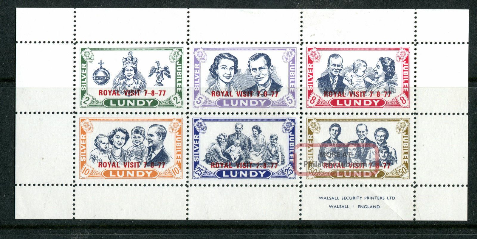 Lundy Island 1977 Royal Silver Jubilee Souvenir Sheet O/p Royal Visit Great Britain photo