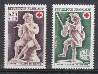 France 1967 Mi 1607 - 08 Sc B409 - 410 Musical Players Surtax For The Red Cross photo