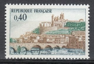 France 1968 Mi 1634 Sc 1220 Cathedral & Pont Veux Beziers photo