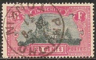 1927 French Colonies Indo China: Scott 132 Temple,  Laos (20c Violet/grgrn) photo