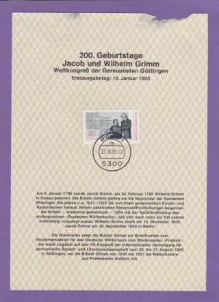 Germany Maximum Card - Erstausgabetag - 1985 - 200.  Jacob Und Wilhelm Grimm photo