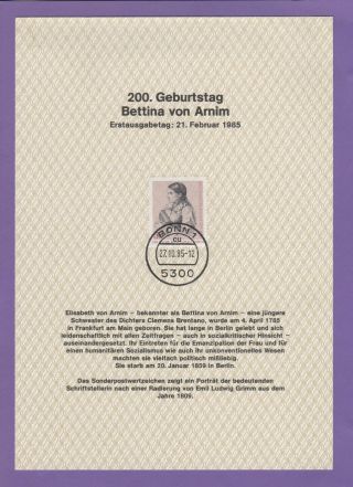 Germany - Maximum Card - Erstausgabetag - 200.  Geburtstag Bettina Von Arnim photo