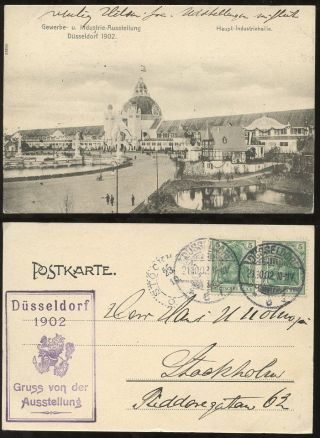 Exhibition 1902 Dusseldorf Fair Industry + Gruss Expo Handstamp To Sweden photo