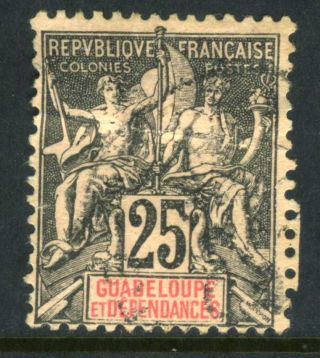 France Colonies 1893 Guadeloupe 25¢ Black Vfu (w437) photo
