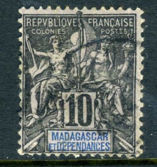 France Colonies 1896 Madagascar 10¢ Black Navigation & Commerce Vfu (w563) photo