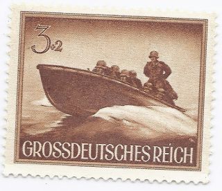 Germany Nazi Third Reich 1944 Nazi Soldiers Speed Boat 3+2 Stamp Ww2 Era G photo