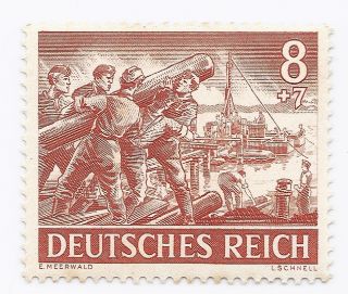 Germany Third Reich 1943 Nazi Soldiers Labors 8+7 Stamp Ww2 Era Stamp C photo