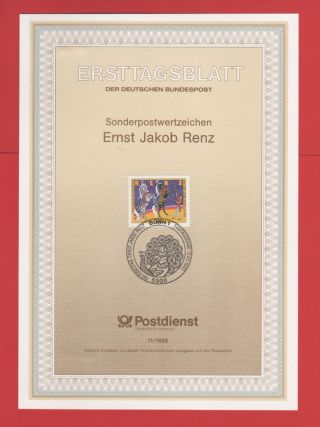 Germany - Ersttagsblatt - Etb 1992 - Bonn 11 - Ernst Yacob Renz photo