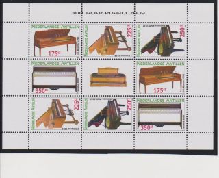 Netherlands Antilles 300th Anniversary Of The Piano Sheet Of 8 With Label photo