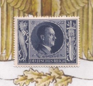 1943 Nazi Germany 3rd Third Reich Hitler Birthday Stamp Blue photo