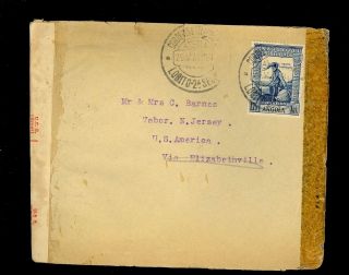 1940s Angola Censor Stamp Cover Tabor Jersey Elizabethville Lobito Mail R10 photo