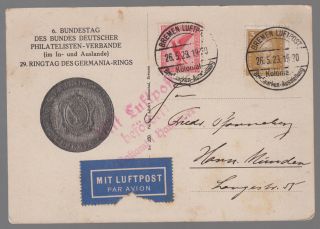 1929 Bremen Germany Bundestag Airmail Postcard Cover Kolonie Cancel photo