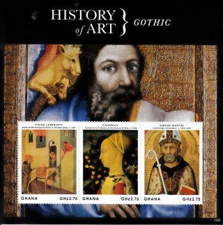 Ghana 2013 History Of Art Gothic 3v M/s Lorenzetti Pisanello Simone Martini photo