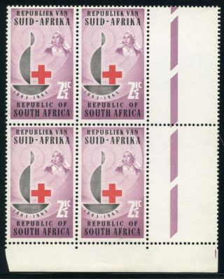 South Africa 1963 Red Cross Centenary 2 1/2c Reversed Watermark Corner Block photo