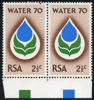 South Africa 1970 Water Campaign 2 1/2c Pair With Varieties photo