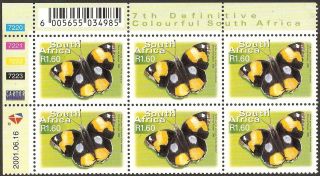 South Africa 2000 - 10 R1.  60 Yellow Pansy Butterfly Control Block Sg.  1284 Um/mnh photo