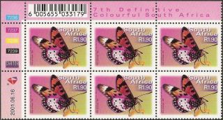 South Africa 2000 - 10 R1.  90 Large Spotted Acraea Control Block Sg.  1285 Um/mnh photo