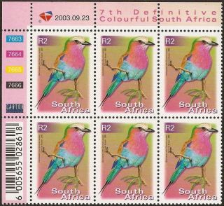 South Africa 2000 - 10 R2 Lilac Breasted Roller Bird 4th Control Block Sg.  1286 Um photo