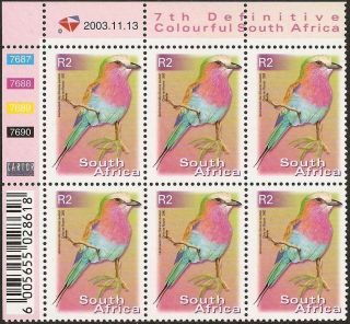 South Africa 2000 - 10 R2 Lilac Breasted Roller Bird 5th Control Block Sg.  1286 Um photo