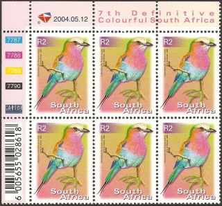 South Africa 2000 - 10 R2 Lilac Breasted Roller Bird 6th Control Block Sg.  1286 Um photo