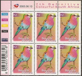 South Africa 2000 - 10 R2 Lilac Breasted Roller Bird 8th Control Block Sg.  1286 Um photo