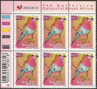 South Africa 2000 - 10 R2 Lilac Breasted Roller Bird 9th Control Block Sg.  1286 Um photo
