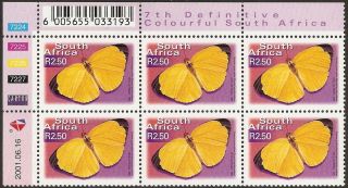 South Africa 2000 - 10 R2.  50 Common Grass Yellow Butterfly Control Block Sg1288 Um photo