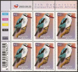 South Africa 2000 - 10 R3 Woodland Kingfisher Bird 6th Control Block Sg.  1289 Um photo