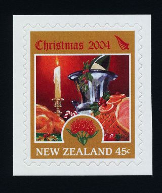 Zealand 1983 Christmas,  Candle,  Flower,  Bottle Of Wine photo