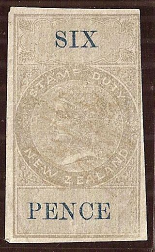 Zealand 1867 Die 1 Qv Revenue 1d.  Brown Blue Imperf.  Acs R6 photo