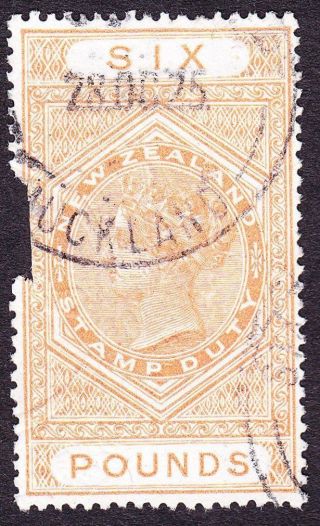 Zealand Kgv 1925 Postal Fiscal; £6 Orange; Fiscal photo
