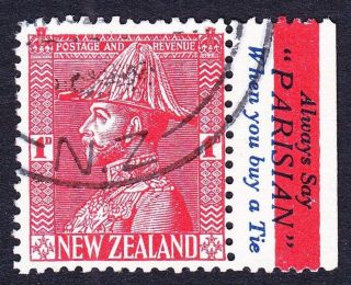 Zealand 1926 Sg466 1d Booklet Stamp; Fine Used; With Selvedge Advert photo