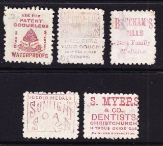 Zealand Qv 1893 5 Fair/fine Examples With Various Adverts On Reverse photo