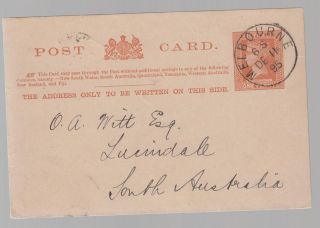 1895 Melbourne Australia Postal Stationery Postcard Cover To Lucindale photo