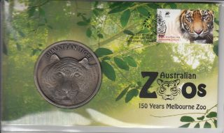 Australia 2012 150 Years Melbourne Zoo Stamp & Medallion Cover Sumatran Tiger photo