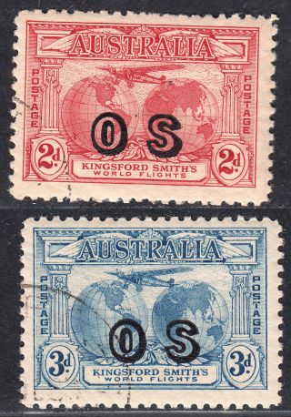 1931 Australia Kingsford Smith Overprinted Os (sg O123 - O124) Vf Cv: £52 photo