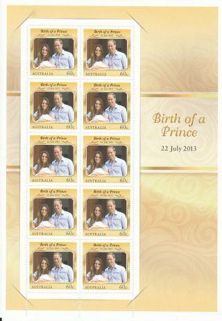 Australia 2013 Birth Of Prince 10v Sheet George Royal Baby William Kate photo