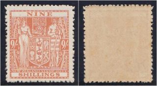 Zealand 1936 Kgv Fiscal 9s Brown - Orange Perf 14.  Sg F176. photo