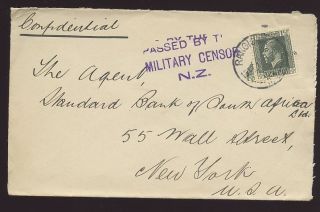 Nz 1917 Ww1 Military Censor To Usa Union Bank Australia photo