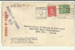 Wwii Censored Cover Dec 1940 Sydney Nsw Australia To York Opened By Censor photo