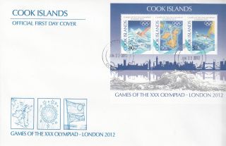 Cook Islands 2012 Fdc London Olympics 3v Sheet Cover Games Xxx Olympiad Swimming photo