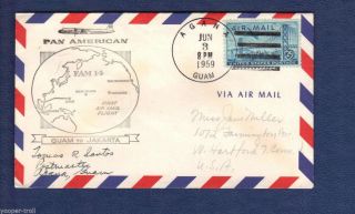 1959 Pan Am First Flight Cover Ffc Agana,  Guam To Jakarta Indonesia Fam 14 photo