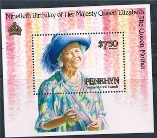Penrhyn 1990 Queen Mother 90th B/day Sg Ms 446 photo