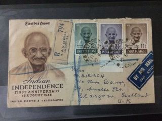 India1948 Mahatma Gandhi Fdc,  Postally Registered Cover To Uk,  Extremely Rare photo